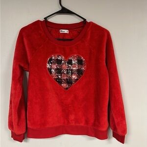 Girls Epic Threads Red Heart velour pullover/ sweatshirt  top, XL, Valentine